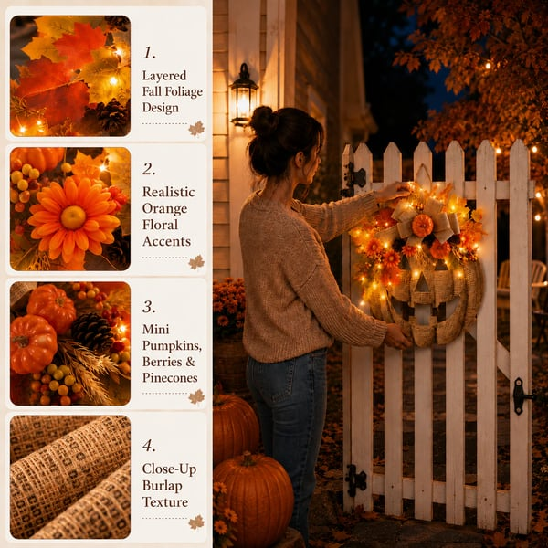 🔥Halloween Early Bird Sale🎃Lighted Burlap Pumpkin Wreath