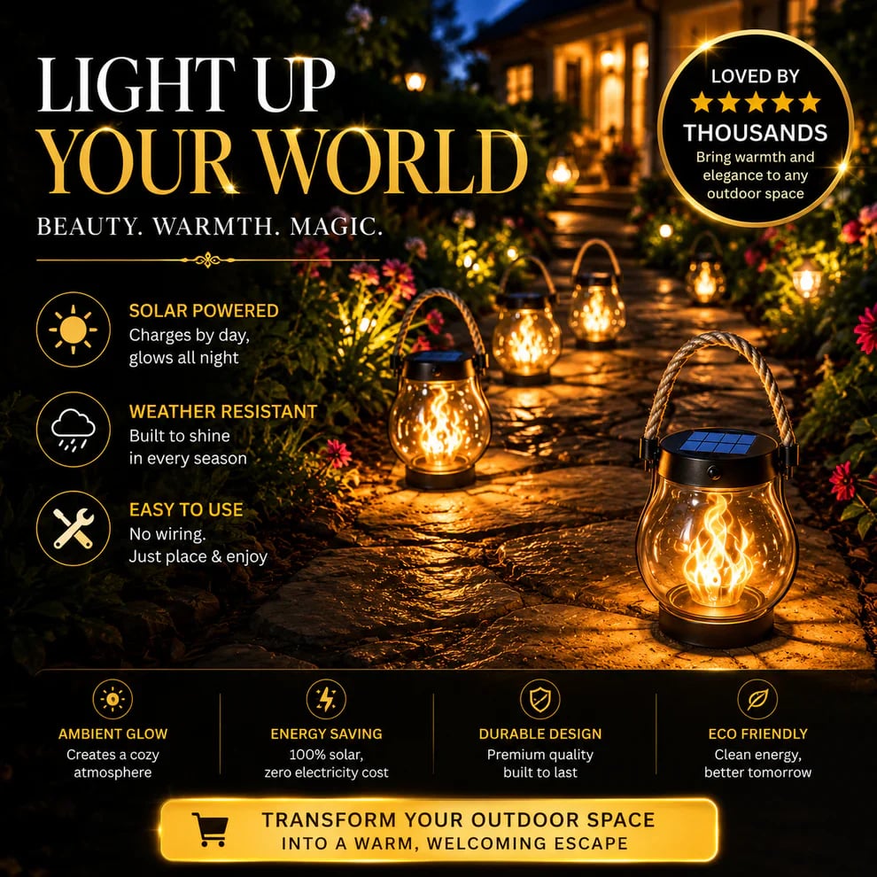 🔥Last Chance Before They're Gone! Solar Flame Lanterns – No Wiring, Auto-On at Dusk!