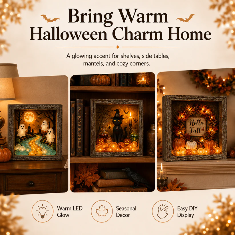 🔥Halloween Early Bird Sale🎃DIY Lighted Halloween Shadow Box Kit – Warm LED Fall Decor & Easy Seasonal Craft