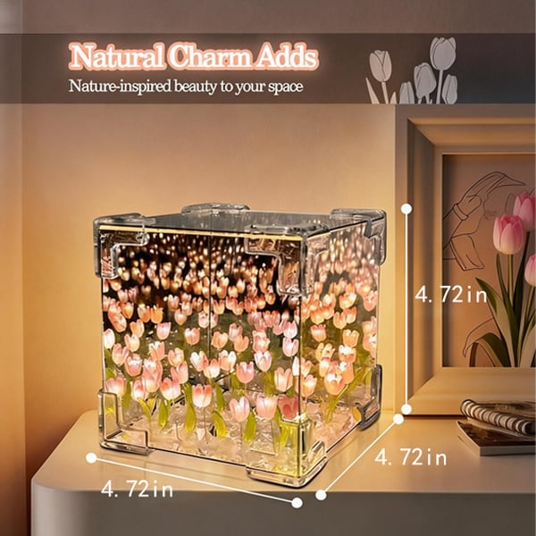 🔥HOT SALE✨ DIY/Pre-Made Tulip Cube Mirror Lamp | Infinite Glow Night Light – Perfect Bedroom Decor & Gift