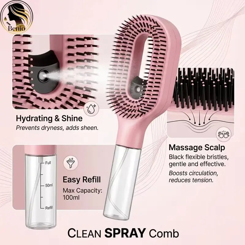 2026 new spray comb, double teeth design for scalp massage, styling comb, Hair brush for curly hair, anti-static, can be equipped with water or essential oil for hair care, salon hairdressing tools, Suitable for curly/straight hair