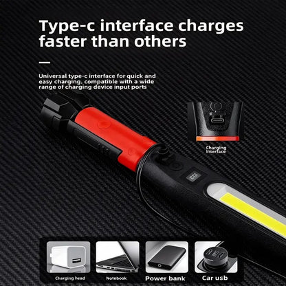 Magnetic COB Work Light | USB Rechargeable Auto Repair Light with Hook & Clip