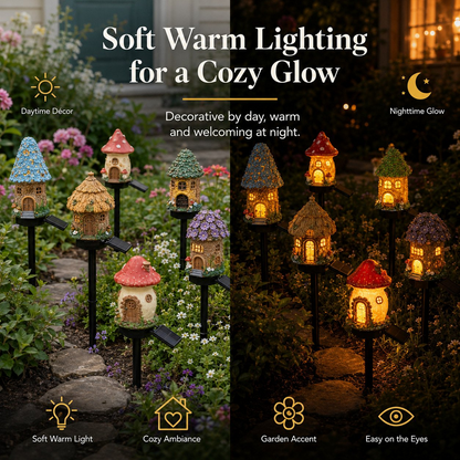 Solar Fairy-Tale Mushroom Cottage Garden Light