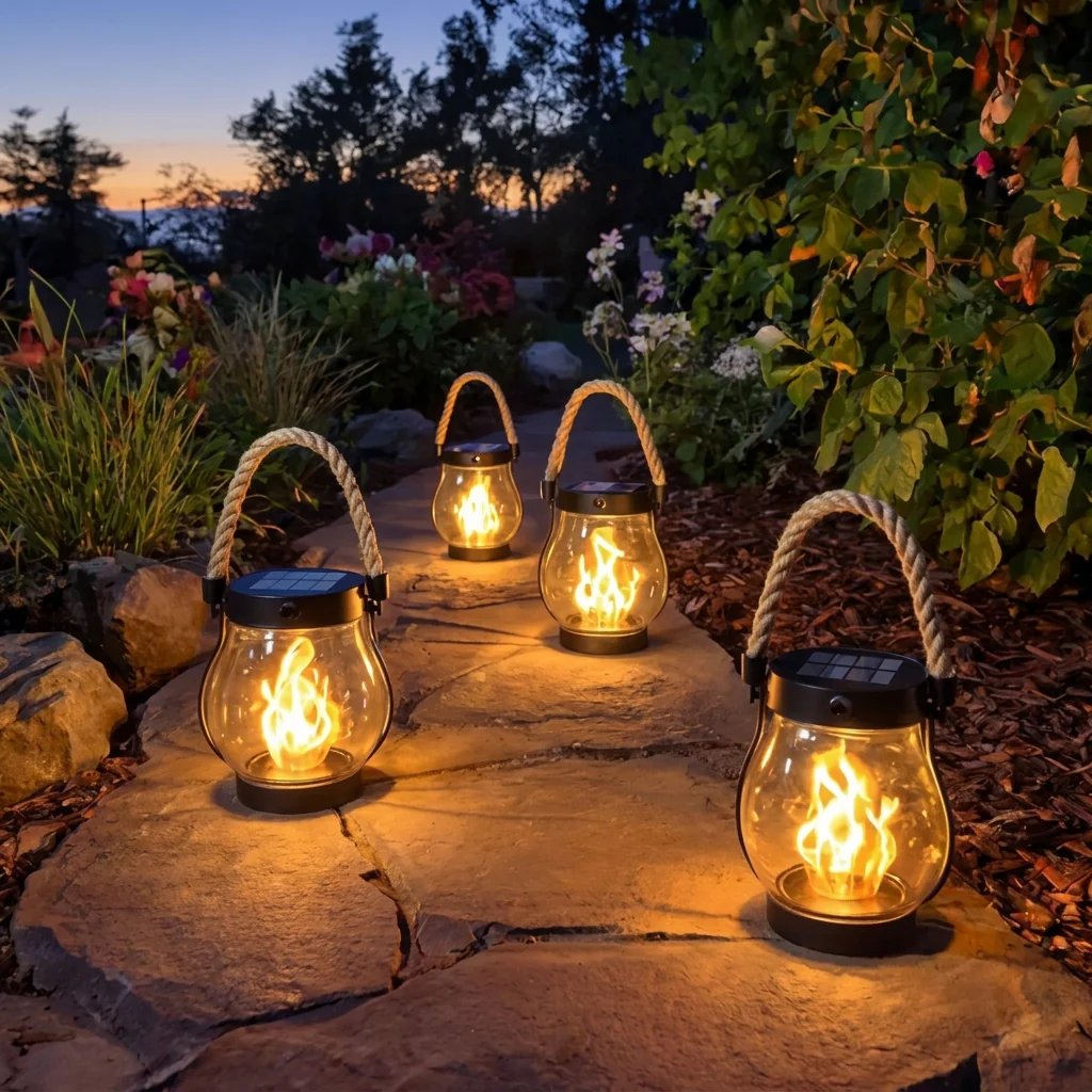 🔥Last Chance Before They're Gone! Solar Flame Lanterns – No Wiring, Auto-On at Dusk!