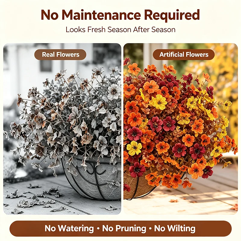 Fall Artificial Flower Halloween, UV Resistant Colorful Fake Flower