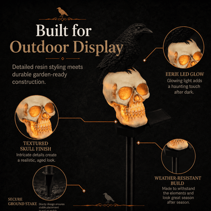 Animated Raven Skull Solar Garden Stake | Halloween Outdoor Yard Decor