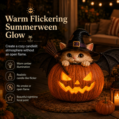 Summer ween Lighted Witch Cat Pumpkin Decor