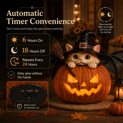 Summer ween Lighted Witch Cat Pumpkin Decor