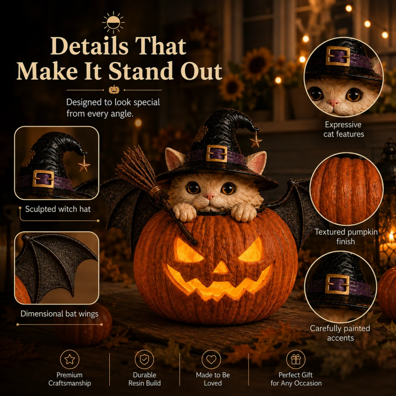 Summer ween Lighted Witch Cat Pumpkin Decor