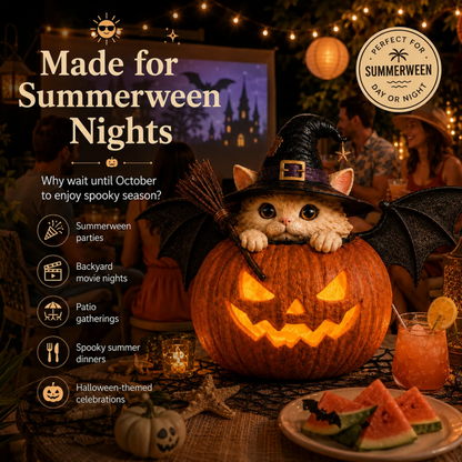 Summer ween Lighted Witch Cat Pumpkin Decor