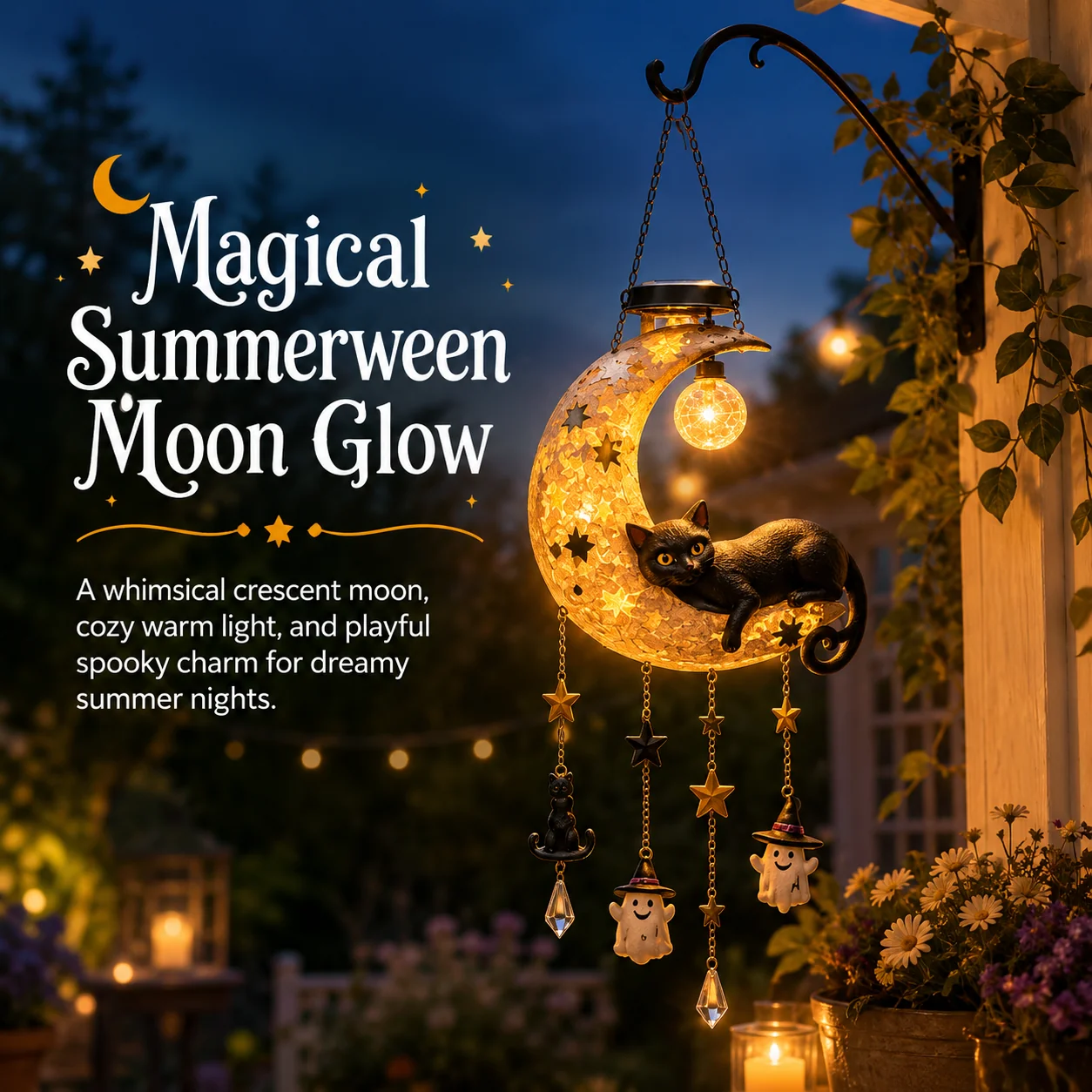 🔥Halloween Early Bird Sale🎃Summerween HangingMoon Cat Solar Light