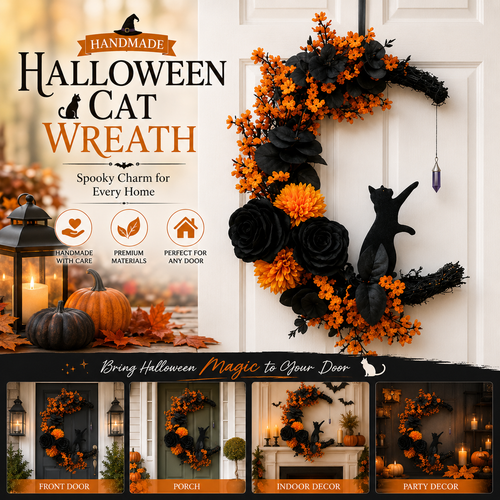 Handmade Halloween Cat Wreath