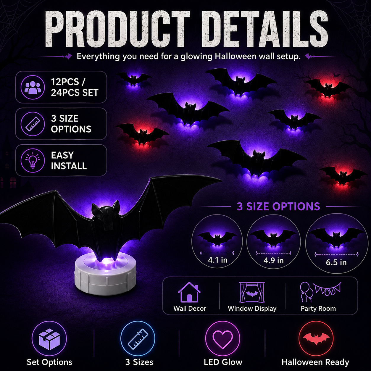 🔥Halloween Early Bird Sale🎃3D LED BAT DECORATION🦇✨