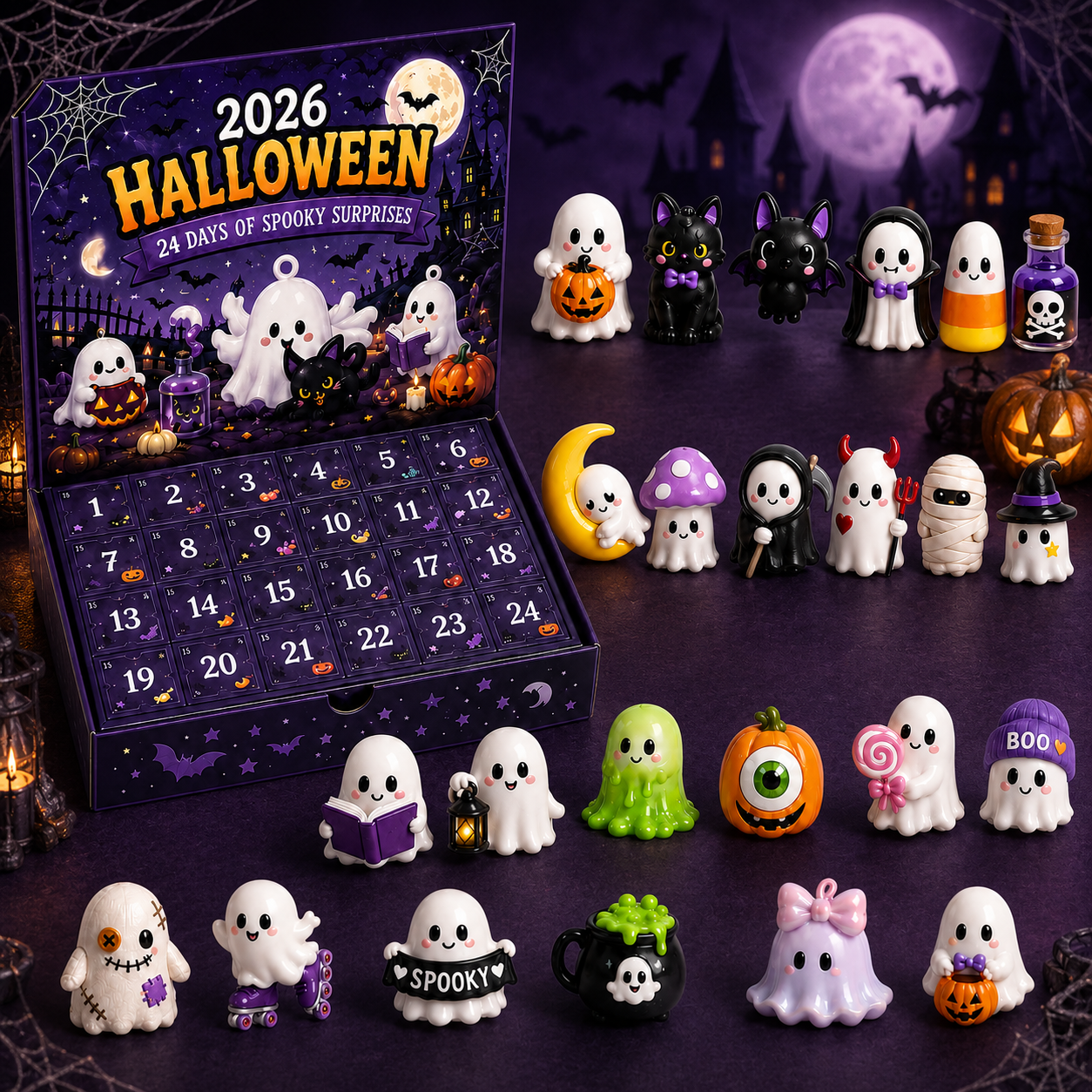 🔥 50% OFF | 24-Day Halloween Countdown Calendar 🎃 Highland Cow & Cute Ghost Editions 👻