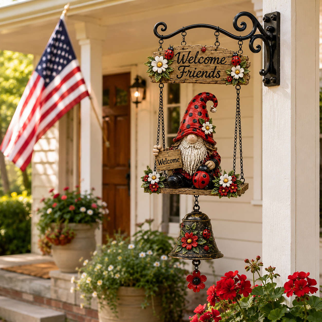 Rustic Garden Gnome Bell Outdoor Decor