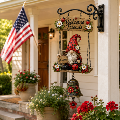 Rustic Garden Gnome Bell Outdoor Decor