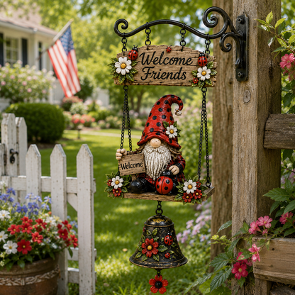 Rustic Garden Gnome Bell Outdoor Decor