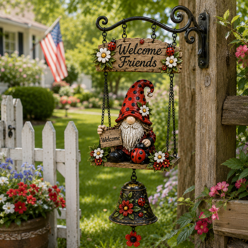 Rustic Garden Gnome Bell Outdoor Decor