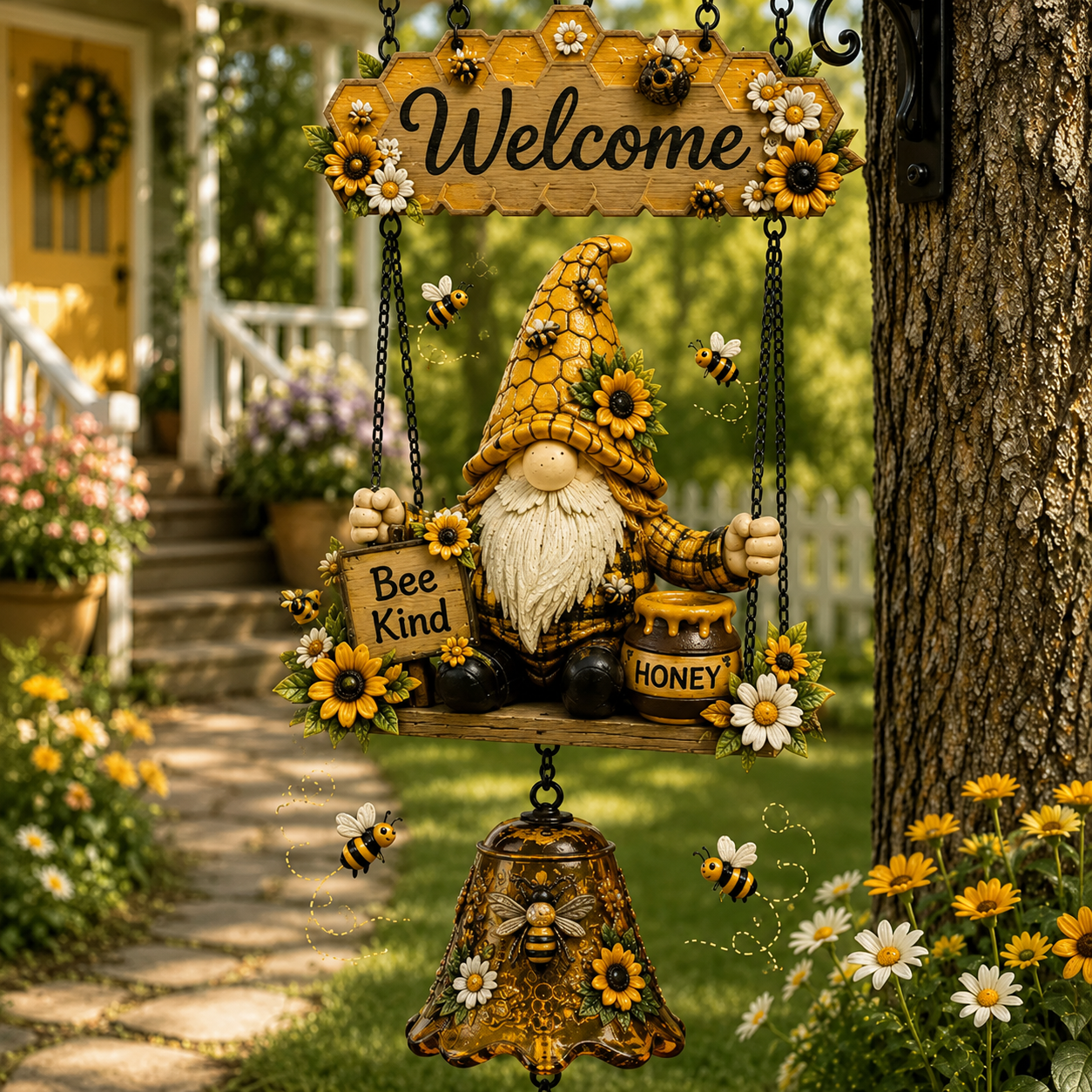 Rustic Garden Gnome Bell Outdoor Decor