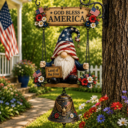 Rustic Garden Gnome Bell Outdoor Decor