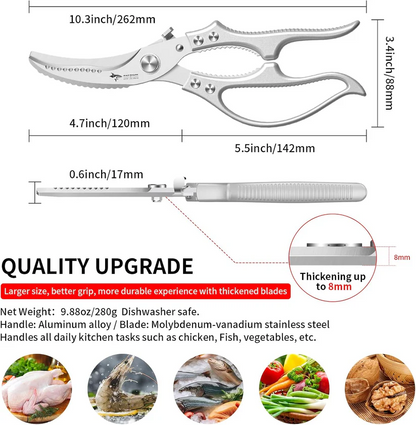 Heavy-Duty Multifunction Kitchen Shears-4-in-1Tool With Fish Scaler, Bottle Opener & Safety Lock