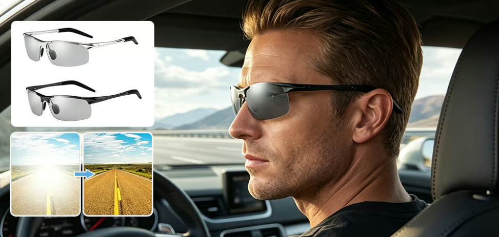 New stylish anti-glare polarized photochromic sunglasses