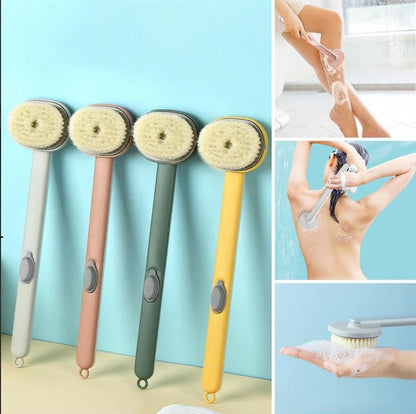 Long-Handled Back Scrubber with Built-in Soap Dispenser – Soft-Bristle Exfoliating Bath Brush