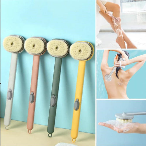 Long-Handled Back Scrubber with Built-in Soap Dispenser – Soft-Bristle Exfoliating Bath Brush