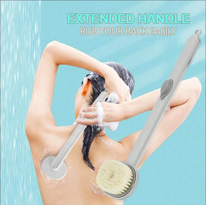 Long-Handled Back Scrubber with Built-in Soap Dispenser – Soft-Bristle Exfoliating Bath Brush