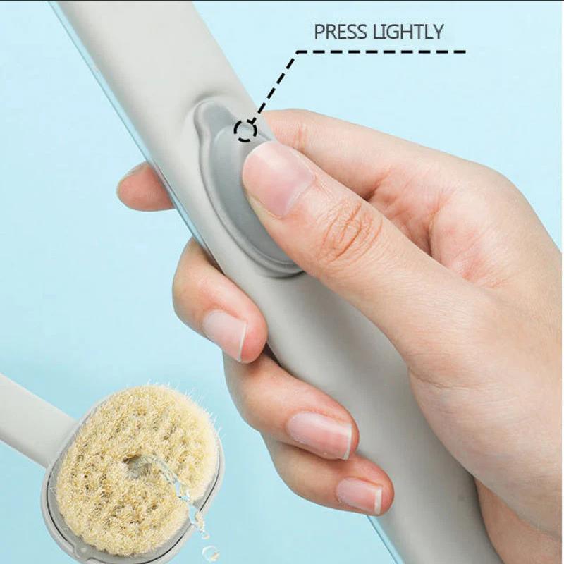 Long-Handled Back Scrubber with Built-in Soap Dispenser – Soft-Bristle Exfoliating Bath Brush