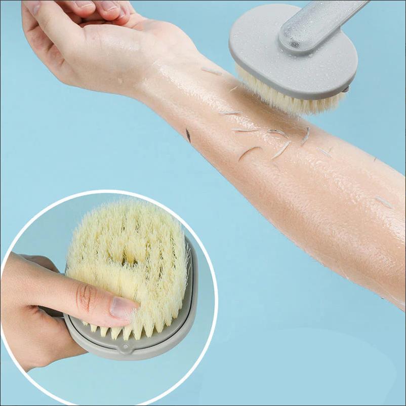 Long-Handled Back Scrubber with Built-in Soap Dispenser – Soft-Bristle Exfoliating Bath Brush