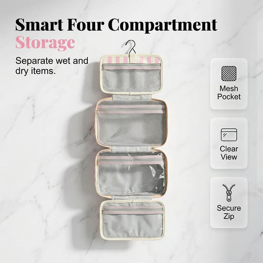 Striped Hanging Travel Makeup Bag Dry Wet Separate Toiletry Organizer