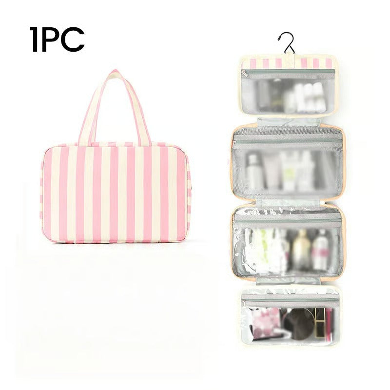 Striped Hanging Travel Makeup Bag Dry Wet Separate Toiletry Organizer
