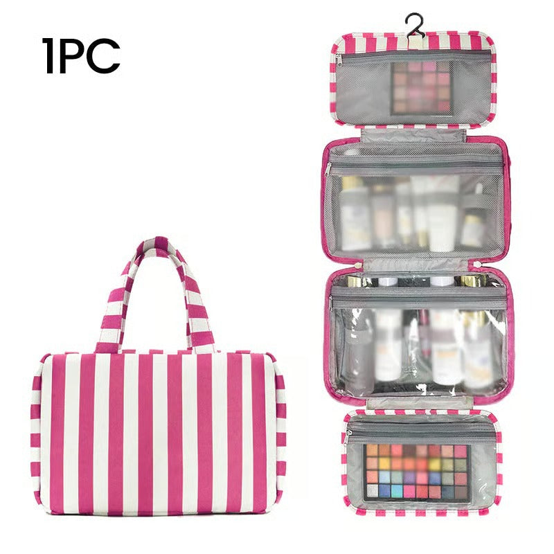 Striped Hanging Travel Makeup Bag Dry Wet Separate Toiletry Organizer