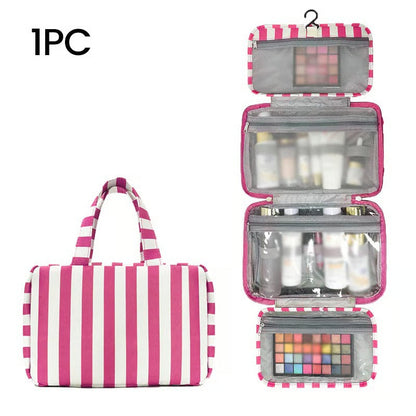 Striped Hanging Travel Makeup Bag Dry Wet Separate Toiletry Organizer