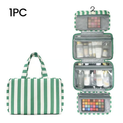 Striped Hanging Travel Makeup Bag Dry Wet Separate Toiletry Organizer