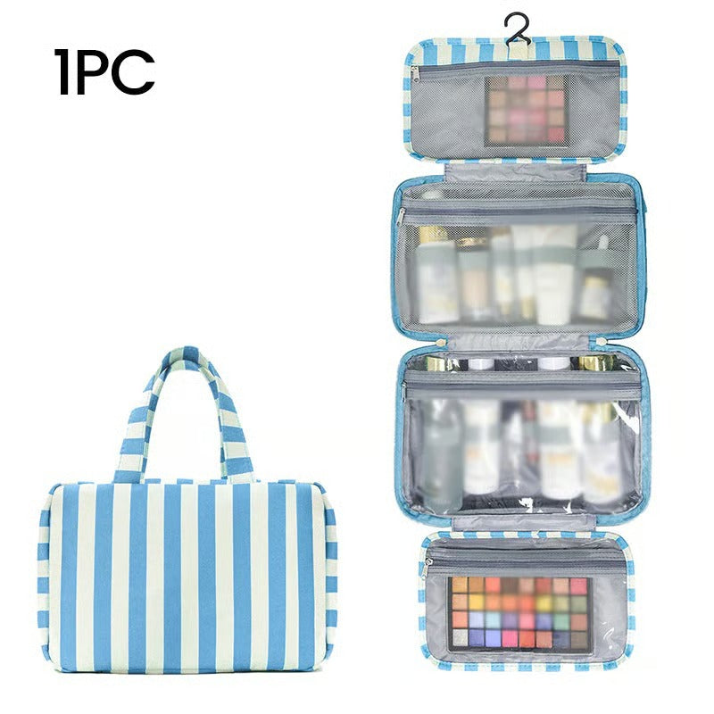 Striped Hanging Travel Makeup Bag Dry Wet Separate Toiletry Organizer
