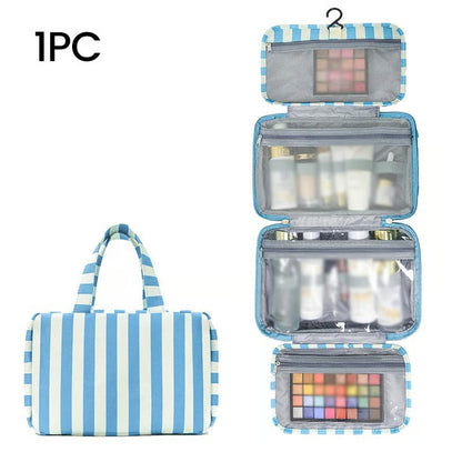 Striped Hanging Travel Makeup Bag Dry Wet Separate Toiletry Organizer