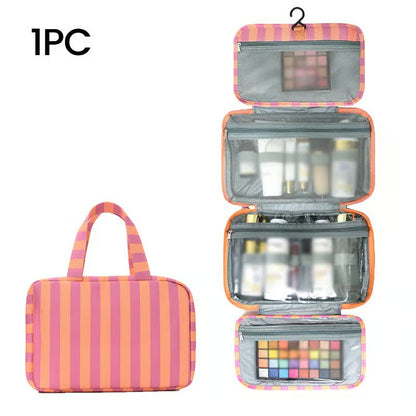 Striped Hanging Travel Makeup Bag Dry Wet Separate Toiletry Organizer