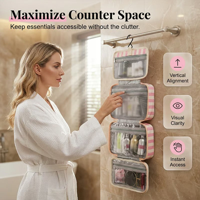 Striped Hanging Travel Makeup Bag Dry Wet Separate Toiletry Organizer