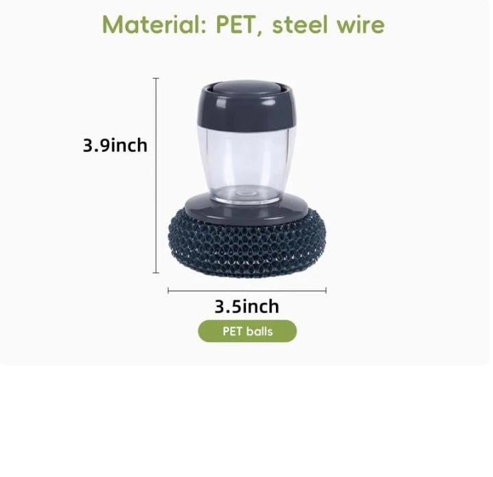 Multi-purpose Kitchen Pot Cleaning Brush with Storage Soap Bottle, Reusable Replaceable Steel Wire & PET Scrub Balls