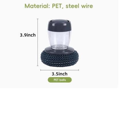 Multi-purpose Kitchen Pot Cleaning Brush with Storage Soap Bottle, Reusable Replaceable Steel Wire & PET Scrub Balls