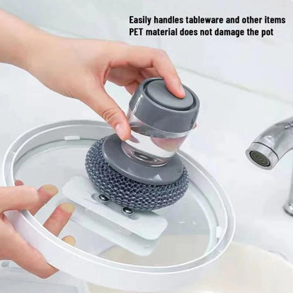 Multi-purpose Kitchen Pot Cleaning Brush with Storage Soap Bottle, Reusable Replaceable Steel Wire & PET Scrub Balls