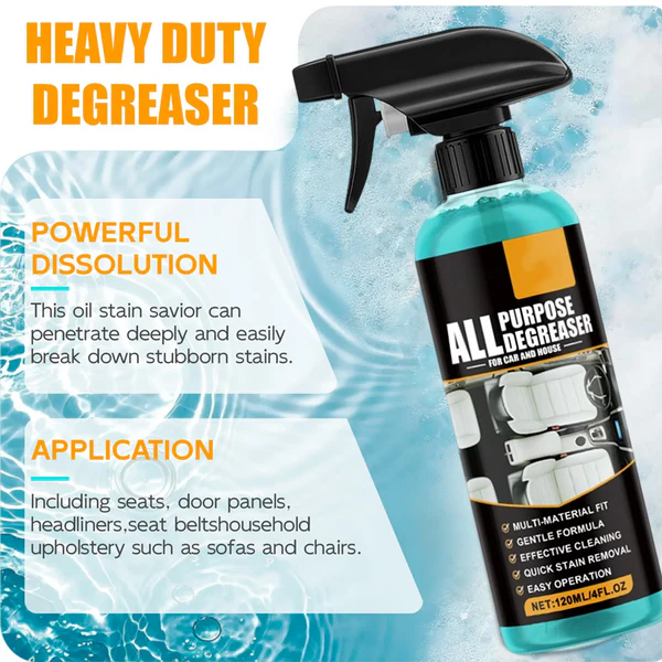 All-Purpose Degreaser Cleaner, Heavy-Duty Stain Remover Spray for Car Interior & Home, Lemon Scent 120ml Kit