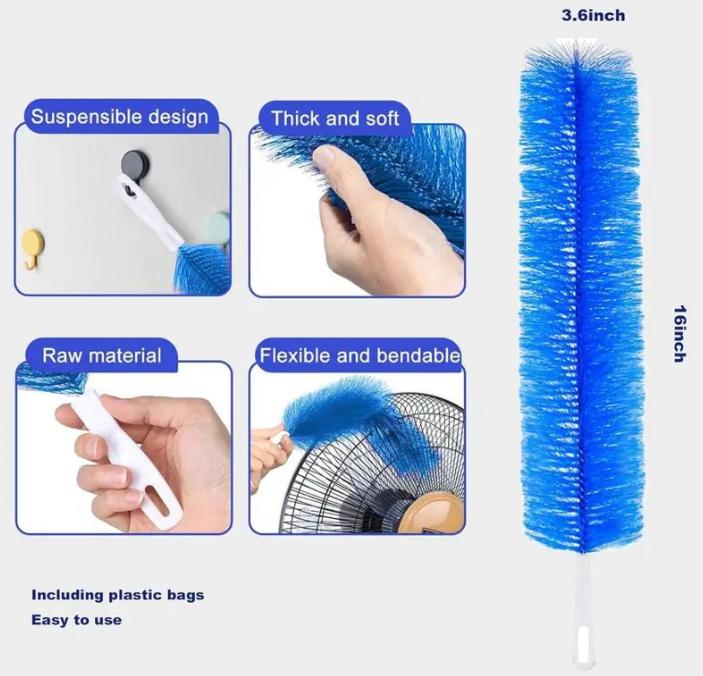 Multi-purpose Long Bendable Duster Brush for Fan, Air Vents & Window Blinds