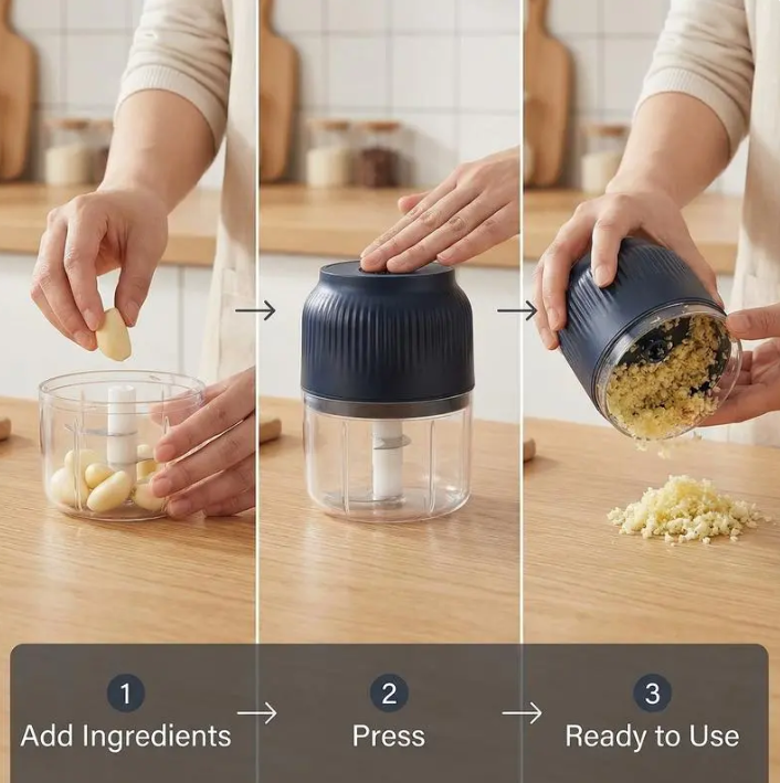 One Touch Electric Garlic Chopper Multi-Function Mini Food Processor