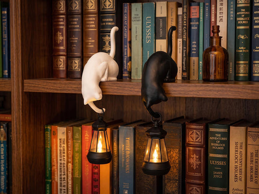 Vintage Cat Lantern Bookend  | The Spooky Bookshelf Decor Every Book Lover Needs