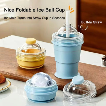 New Portable Foldable Ice Ball Cup with Built-in Straw