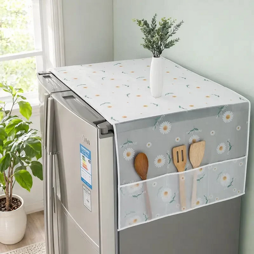 Daisy Print Refrigerator Dust Cover With StoragePockets