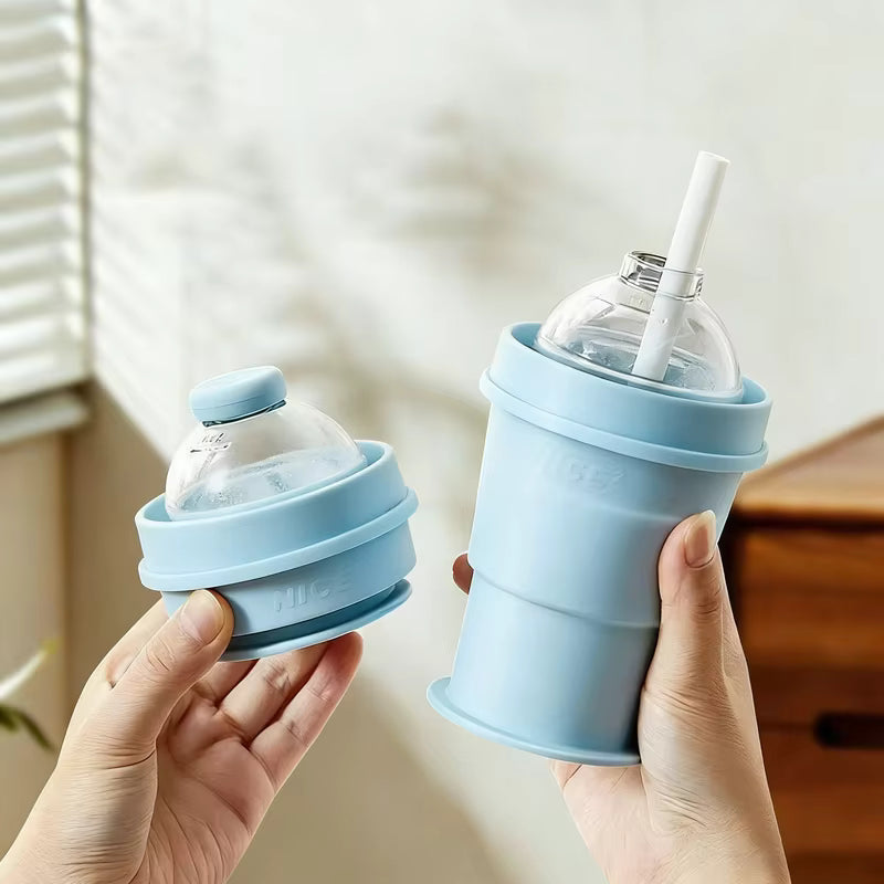 New Portable Foldable Ice Ball Cup with Built-in Straw
